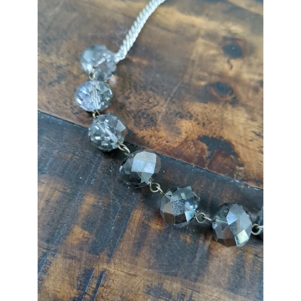 Matching Necklace &‎ Earrings, Grey Beaded, Silver Pendants
